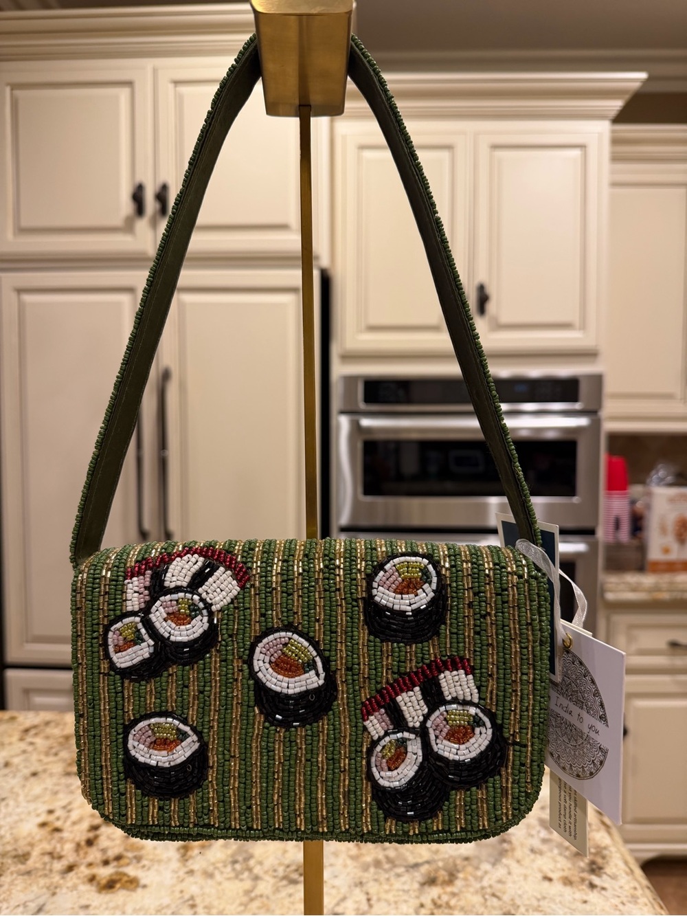 Beaded Green Sushi Motif Shoulder Bag